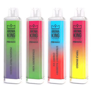 Aroma King Crystal Pro Max 4000+ disposable vapes in colorful gradient designs showing four different flavor varieties