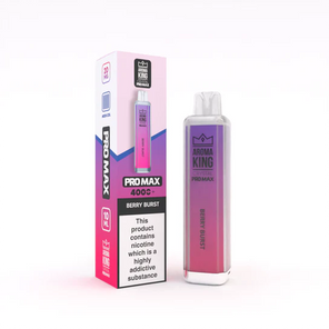 Aroma King Crystal Pro Max 4000+ disposable vape in purple and pink packaging with retail box and warning label
