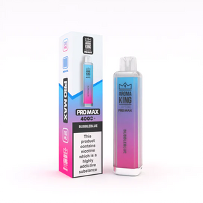 Aroma King Crystal Pro Max 4000+ disposable vape device in blue and pink gradient packaging with retail box display