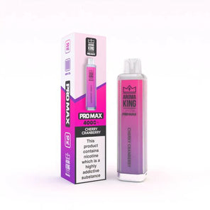 Aroma King Crystal Pro Max 4000+ disposable vape in pink packaging with retail box and device showing cherry cranberry flavor