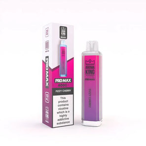 Aroma King Crystal Pro Max 4000+ disposable vape in pink and white packaging with product box featuring Fizzy Cherry flavor