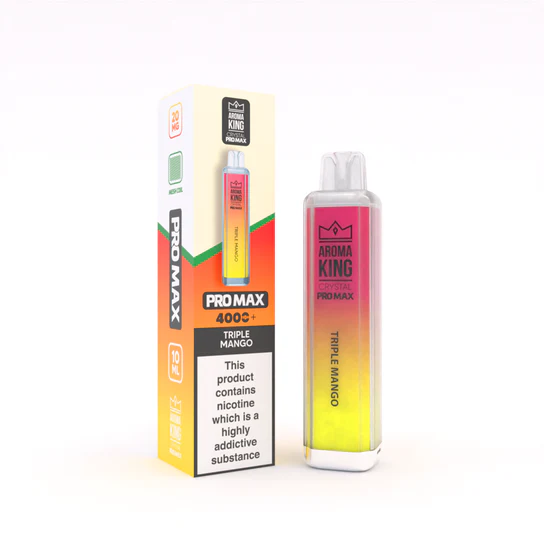 Aroma King Crystal Pro Max 4000+ disposable vape in pink and purple packaging with product box and device showing Berry Burst flavor